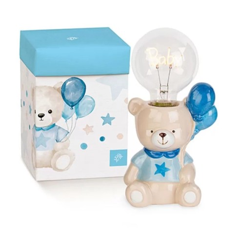 ORSETTO PALLONCINO AZZURRO CON LAMPADA H21.5